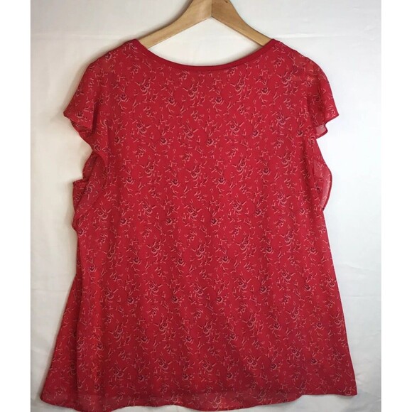 Ann Taylor Blouse Top Short Sleeve Semi Sheer Lined Red Size Large scoop neck - Picture 7 of 7